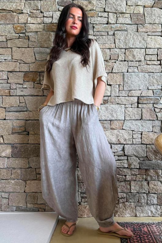 Lalli Damask Classic Tapered Barrel Leg Pant Mocha